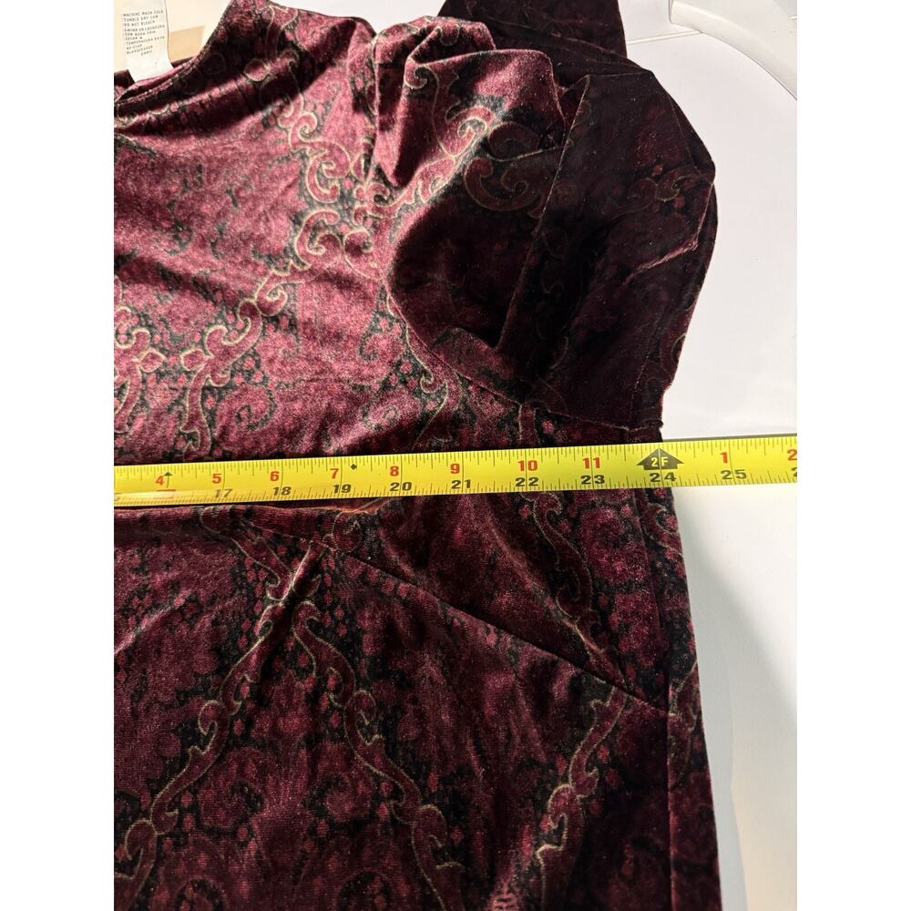 Sag Harbor Velour Velvet Tunic Top 1X Long Sleeve Burgundy Red Holiday Paisley - Picture 7 of 9